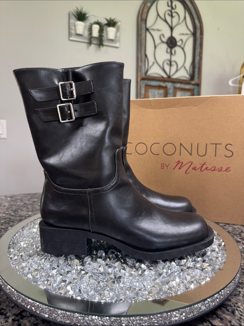 Coconuts by Matisse Black moto Double-Buckle Mid-Calf Boots NEW 8